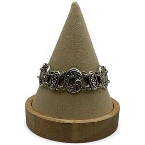 Brighton Ornate Silver-Tone Scroll Link Bracelet Fold-over Clasp Retired Design